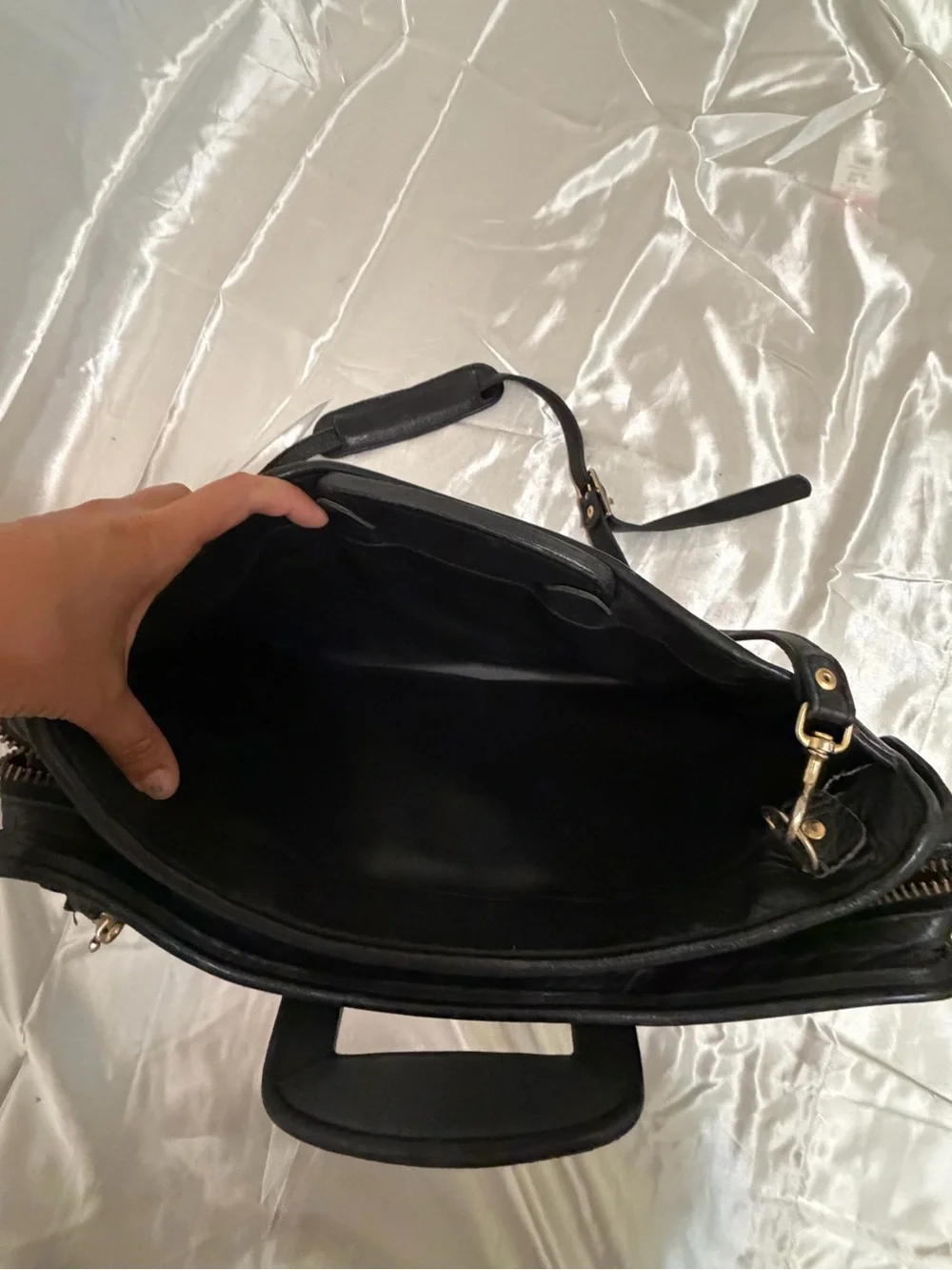 Vintage Black Genuine Leather Briefcase / Laptop Messenger Bag Shoulder Strap